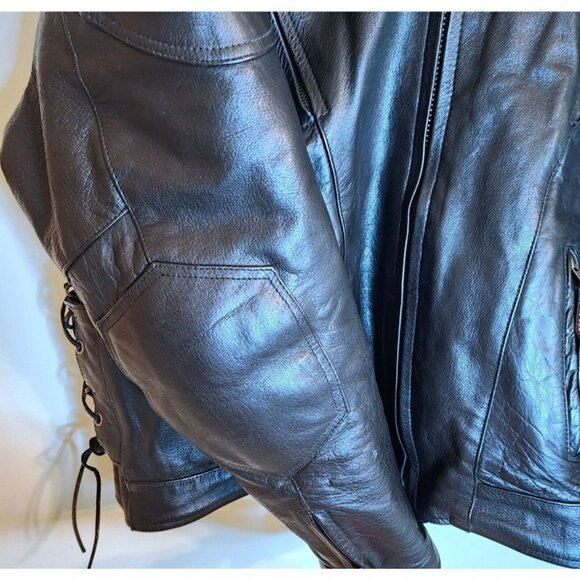 Detour Motorcycle Gear Men's Lined Leather Biker Jacket XL Black Laced - Picture 5 of 10